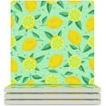 thumbnail image 1 of GZHJMY Square Drink Coasters, 4 Pcs Ripe Yellow Fruits and Leaves of Lemon Absorbent Ceramic Coffee Coasters for Drinks with Cork Base Housewarming Gift for Home Decor, 1 of 6