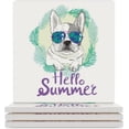 thumbnail image 1 of GZHJMY Square Drink Coasters, 6 Pcs Hello Summer Puppy Pug Dog Absorbent Ceramic Coffee Coasters for Drinks with Cork Base Housewarming Gift for Home Decor, 1 of 6