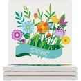 thumbnail image 1 of GZHJMY Square Drink Coasters, 6 Pcs Spring Elements Flower Leaf Absorbent Ceramic Coffee Coasters for Drinks with Cork Base Housewarming Gift for Home Decor, 1 of 6