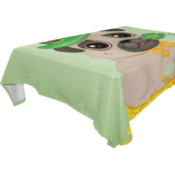 GZHJMY St.Patrick's Cute Pug Dog Rectangle Tablecloth 60"(W) x 120"(L), Spring St.Patrick's Day Modern Table Linen Cloth Cover for Kitchen Dining Room Party Home Decor