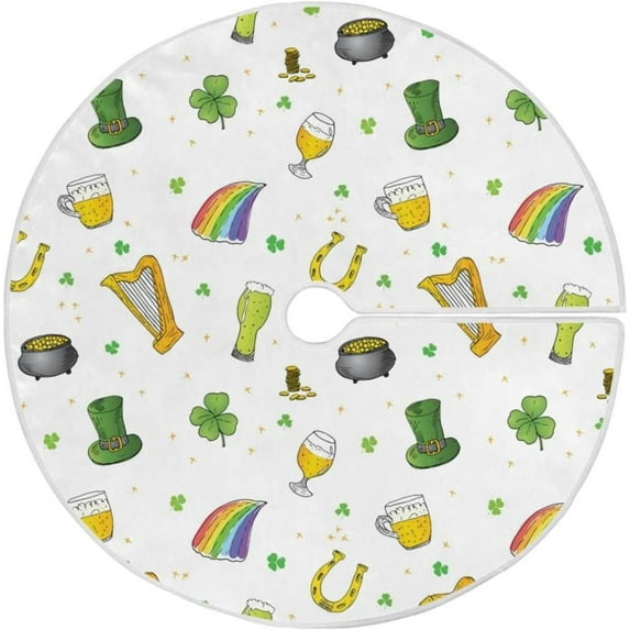 GZHJMY St. Patrick's Day Christmas Tree Skirt 36", St. Patrick's Day Tree Skirt Double Layers Polyester Easter Tree Skirt for St. Patrick's Day Holiday Party Decoration