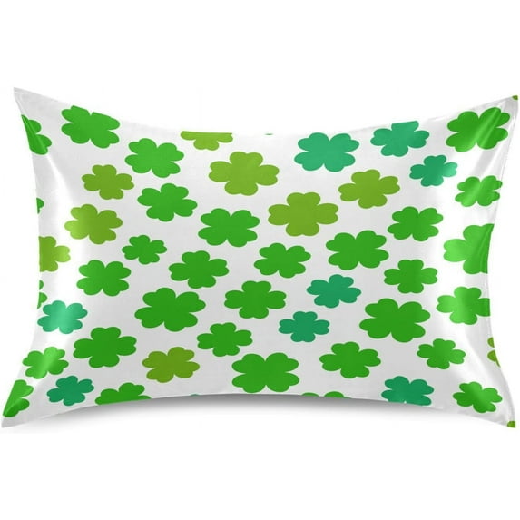 GZHJMY St. Patrick's Day Clover Satin Pillowcase, Soft Breathable Silk Pillow Case with Envelope Closure for Hair and Skin, King Size 40 x 20 Inch Home Decor