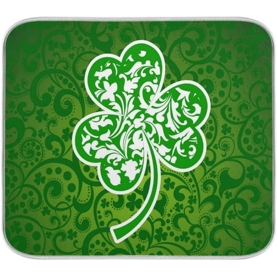 GZHJMY St. Patrick's Day Floral Shamrock Clover Absorbent Dish Drying Mat, 16 x 18 Inches Microfiber Kitchen Countertop Table Protector Multi-Purpose Counter Rack Sink Drainer Pad