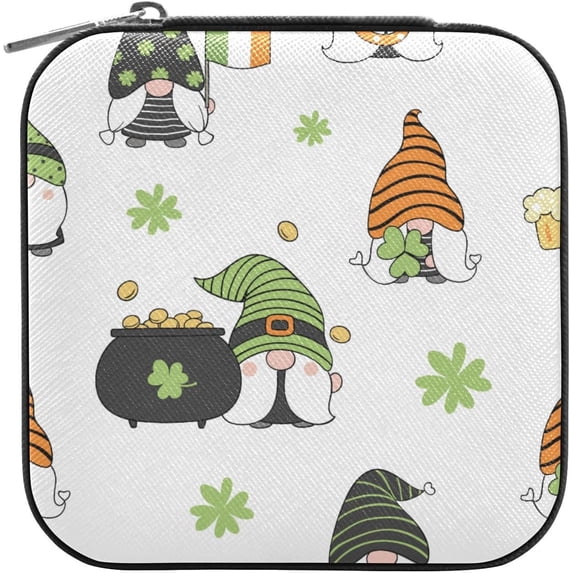 GZHJMY St. Patrick's Day Gnome Mini Jewelry Box, Portable Leather Travel Small Jewelry Organizer Case for Earring, Necklace, Rings, Bracelets