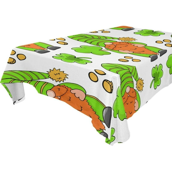 GZHJMY St. Patrick's Day Gnome Tablecloth, Rectangle Waterproof Washable Polyester Table Cover for Picnic Dinner Holiday Party Decor, 54 x 72 Inch