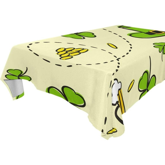 GZHJMY St. Patrick's Day Hats Clover Tablecloth, Rectangle Waterproof Washable Polyester Table Cover for Picnic Dinner Holiday Party Decor, 54 x 54 Inch