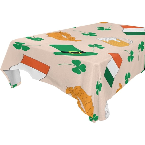GZHJMY St. Patrick's Day Hats Clover Tablecloth, Rectangle Waterproof Washable Polyester Table Cover for Picnic Dinner Holiday Party Decor, 54 x 54 Inch