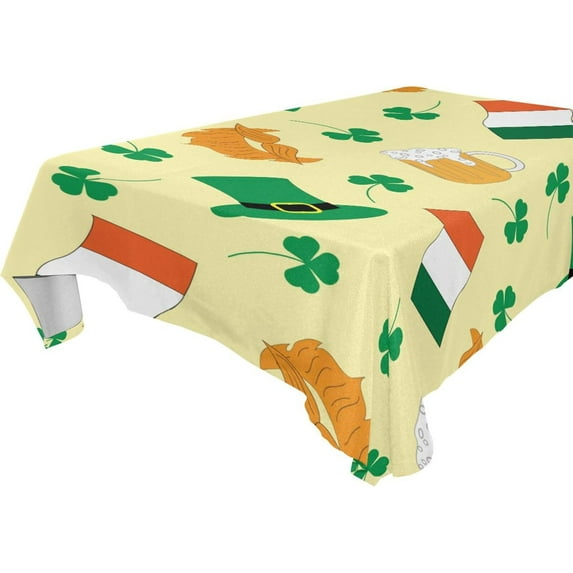 GZHJMY St. Patrick's Day Hats Clover Tablecloth, Rectangle Waterproof Washable Polyester Table Cover for Picnic Dinner Holiday Party Decor, 60 x 108 Inch