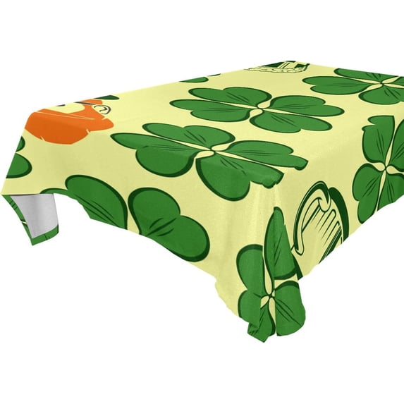 GZHJMY St. Patrick's Day Hats Clover Tablecloth, Rectangle Waterproof Washable Polyester Table Cover for Picnic Dinner Holiday Party Decor, 60 x 90 Inch