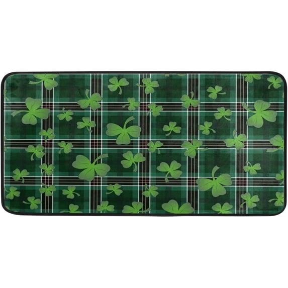 GZHJMY St.Patrick's Day Kitchen Rugs and Mats,Lucky Clover Non Slip Washable Cushioned Carpets Polyester AntiFatigue Comfort Porch Floor Mat Doormate, 39"x 20"