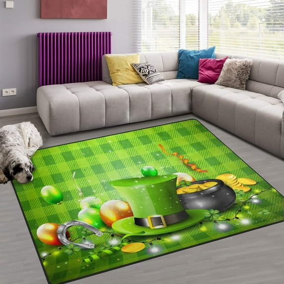 GZHJMY St. Patrick's Day Non Slip Area Rug for Living Dinning Room Bedroom Kitchen, 1.7 ' x 2.6'(20 x 31 Inches / 50 x 80 cm), Hat Plaid Nursery Rug Floor Carpet Yoga Mat
