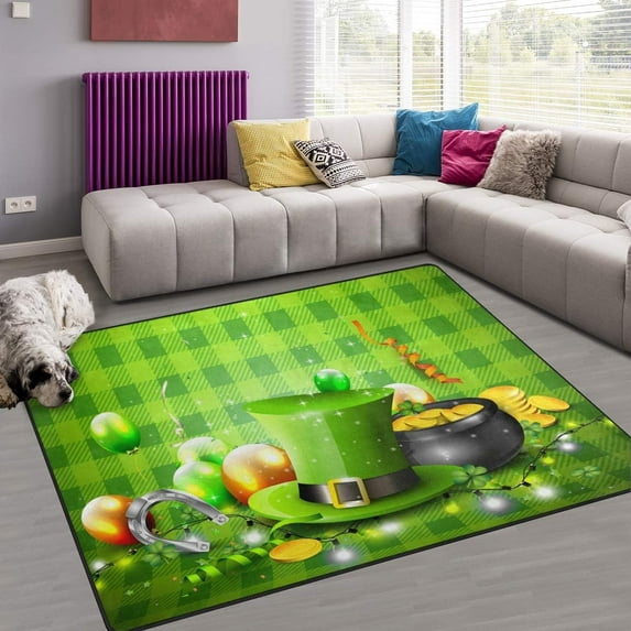GZHJMY St. Patrick's Day Non Slip Area Rug for Living Dinning Room Bedroom Kitchen, 3' x 5'(39 x 60 Inches / 100 x 150 cm), Hat Plaid Nursery Rug Floor Carpet Yoga Mat