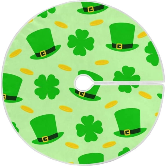 GZHJMY St Patrick's Day Tree Skirt Home Decoration Large Round Clover Christmas Tree Skirt for Holiday Party Home Christmas Day Ornaments, 35.4"