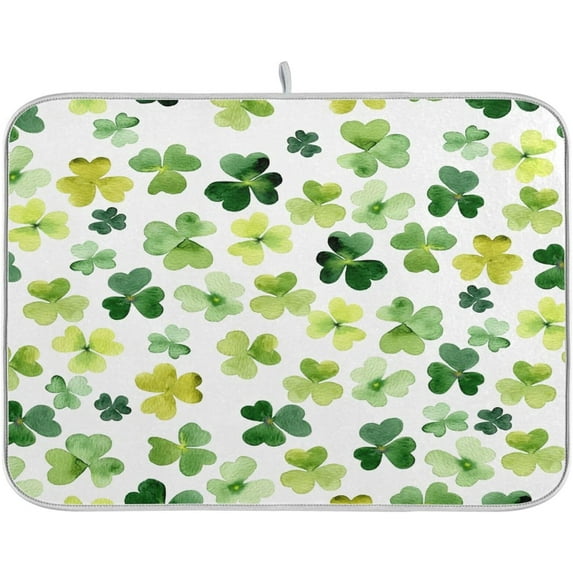 GZHJMY St. Patrick's Day Watercolor Clover Shamrock Dish Drying Mat for Kitchen Counter,Super Quick Absorbent Composite Sponge Dish Drying Pad,Heat Resistant Non-Slip Rack Tableware Mat (18x24Inch)f