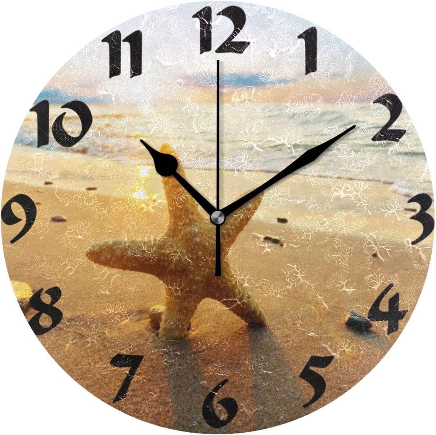 GZHJMY Starfish on The Beach Wall Clock,Silent Non Ticking 10 Inch ...