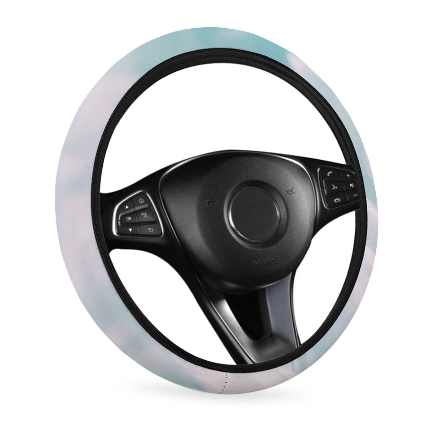 GZHJMY Steering Wheel Cover Elastic Universal Fit White Feather Pattern Protector Covers 15 Inch Anti Slip Absorbing Sweat Car Accessories