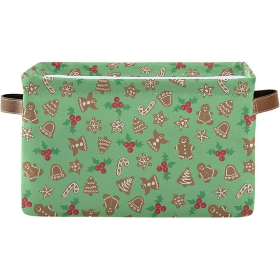 GZHJMY Storage Basket Christmas Gingerbread Design Foldable Canvas Laundry Baskets Bin Waterproof Inner Layer with Sturdy Handles for Toy Nursery Blanket Clothes 2 Pack