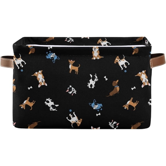 GZHJMY Storage Basket Cute Dogs Foldable Canvas Laundry Baskets Bin Waterproof Inner Layer with Sturdy Handles for Toy Nursery Blanket Clothes 1 Pack