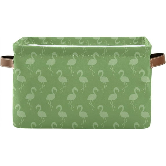 GZHJMY Storage Basket Green Flamingo Foldable Canvas Laundry Baskets Bin Waterproof Inner Layer with Sturdy Handles for Toy Nursery Blanket Clothes 1 Pack