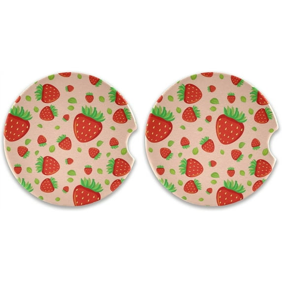 GZHJMY Strawberry Pattern Car Coaster for Cup Holders, 2 Pack Absorbent Ceramic Car Universal Vehicle Non-Slip Car Cup Holder Coaster Cup Coasters