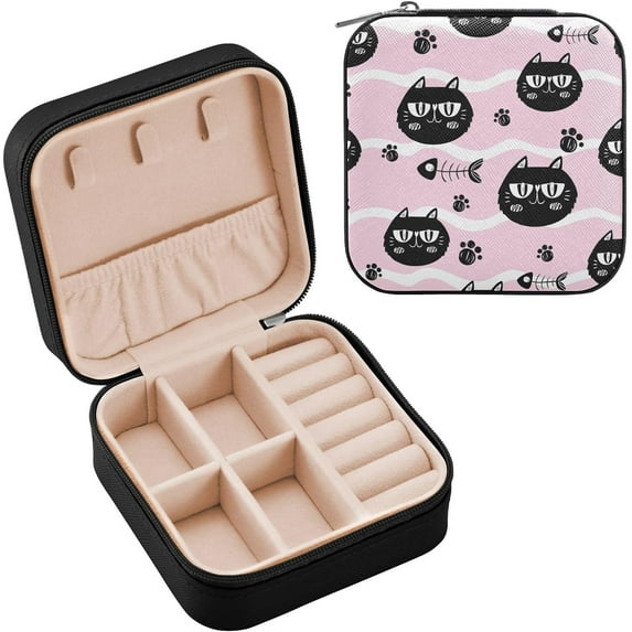 GZHJMY Stripe Dog Paw Cat Travel Jewelry Box, PU Leather Small Jewelry Organizer Boxes for Women Girls, Mini Portable Jewerly Storage Display Holder for Earrings, Ring, Necklaces, Bracelets(163)