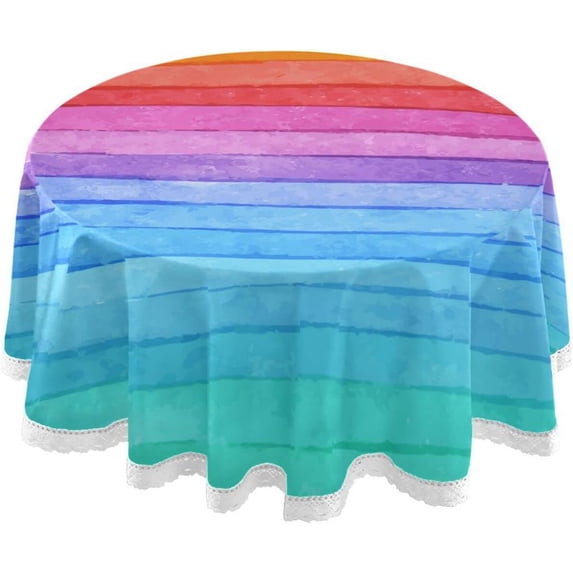 GZHJMY Striped Watercolor Polyester Fiber Round Lace Tablecloth, Delicate Table Decoration Items, Protect Your Table (60 Inches/Diameter).