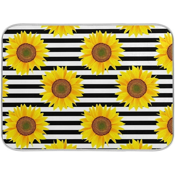 GZHJMY Stylish Beautiful Sunflowers Stripes Pattern Absorbent Dish Drying Mat Microfiber Kitchen Countertop Table Protector Multi-Purpose Counter Rack Sink Drainer Pad (16 x 18 Inches)