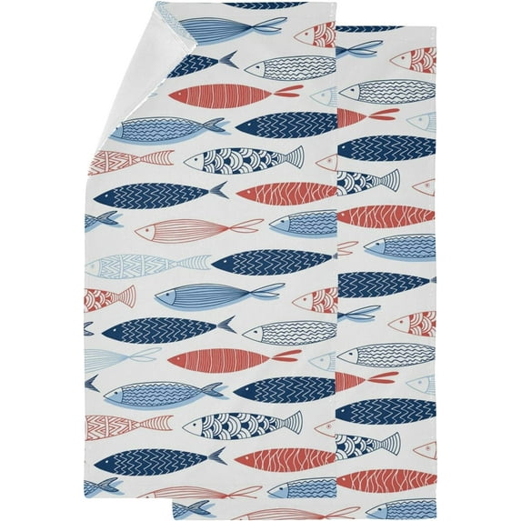 GZHJMY Stylish Decorative Fishes Pattern 2 Set Soft Fluffy Guest Home Decor Hand Towels, Multipurpose for Bathroom, Hotel, Gym and Spa (14" x 28")
