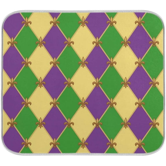 GZHJMY Stylish Mardi Gras Carnival Fleur De Lis Pattern Absorbent Dish Drying Mat Microfiber Kitchen Countertop Table Protector Multi-Purpose Counter Rack Sink Drainer Pad (16 x 18 Inches)