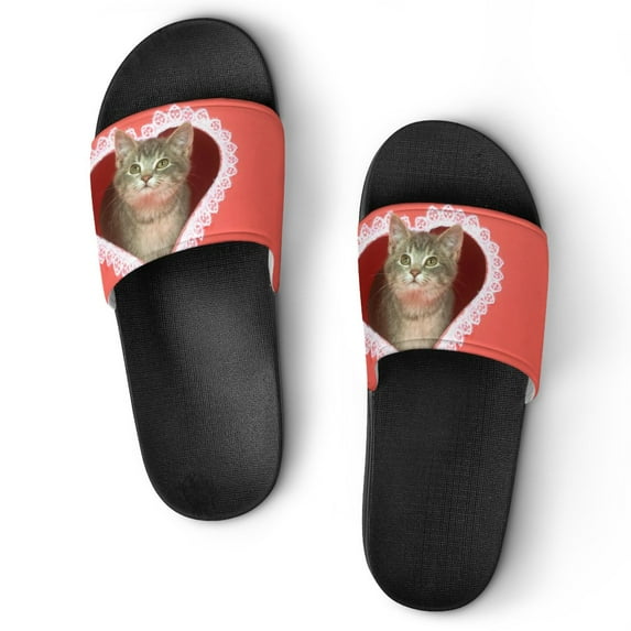 GZHJMY Stylish Slides for Women Men, A Kitten Peeks Out of A Heart Shaped Hole Soft Flexible Slip-on Sandals Slippers