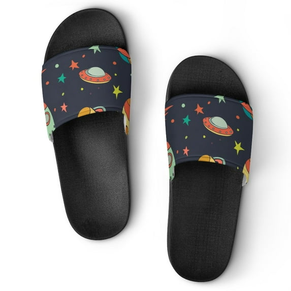 GZHJMY Stylish Slides for Women Men, Alien Space Ship Planet Rocket Soft Flexible Slip-on Sandals Slippers