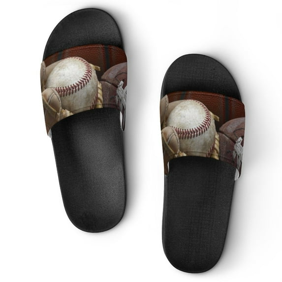 GZHJMY Stylish Slides for Women Men, Baseball Played with The Ball Soft Flexible Slip-on Sandals Slippers
