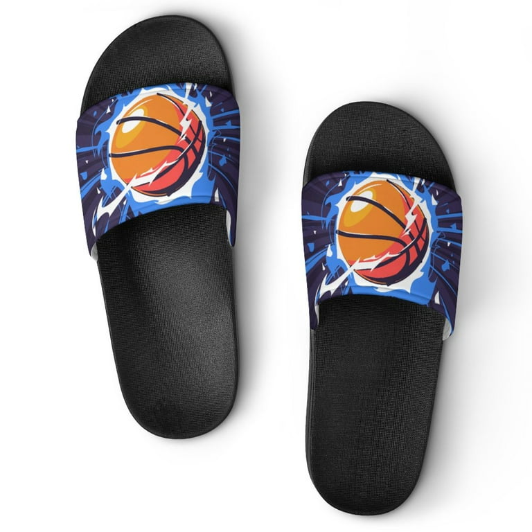 GZHJMY Stylish Slides for Women Men Basketball on Fire with A Dynamic Dark Soft Flexible Slip on Sandals Slippers