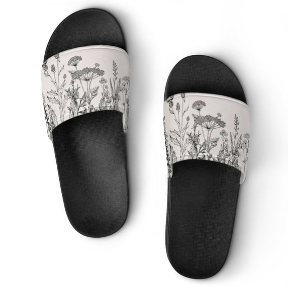 GZHJMY Stylish Slides for Women Men, Black and White Flower Bush Soft Flexible Slip-on Sandals Slippers