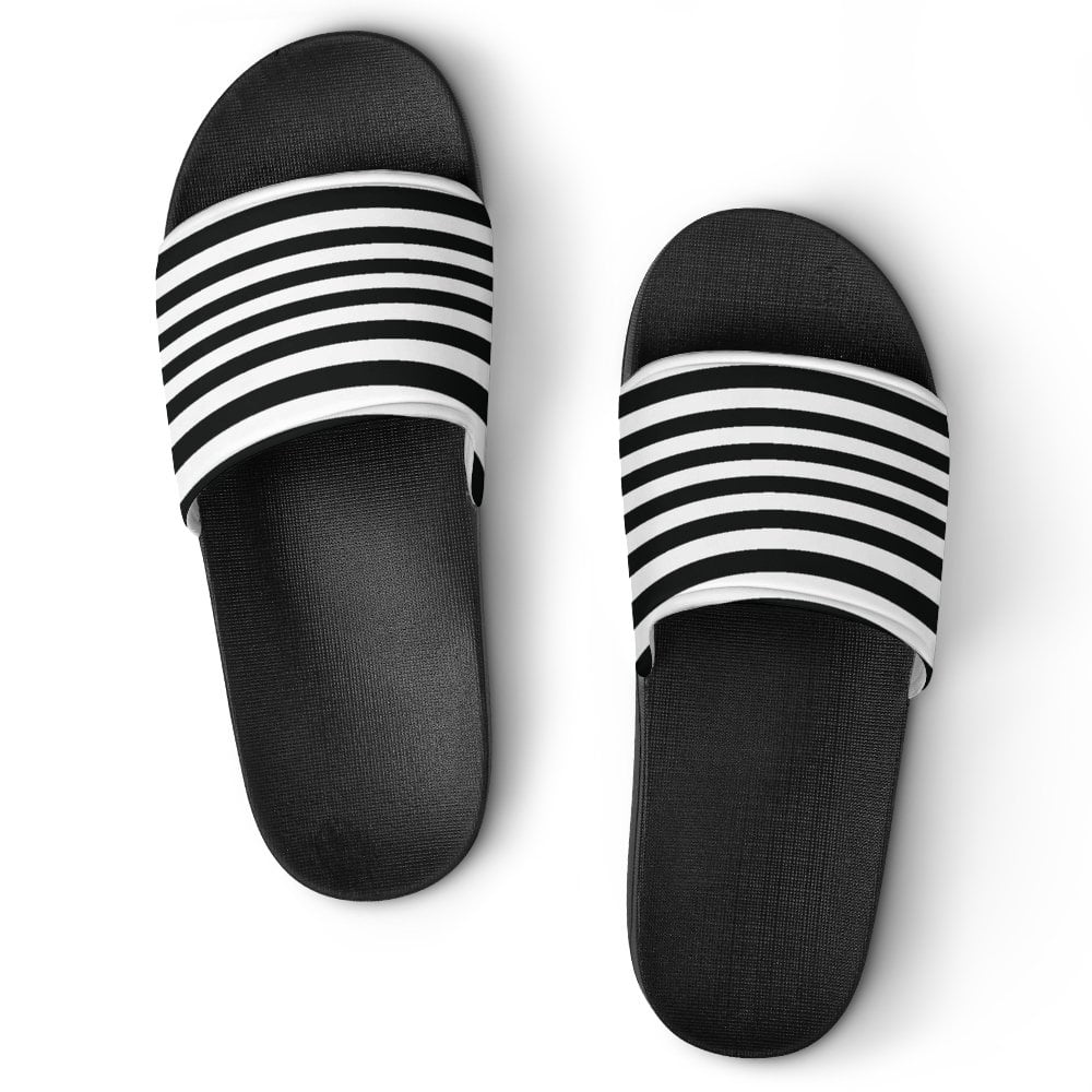 GZHJMY Stylish Slides for Women Men Black and White Stripes Soft Flexible Slip on Sandals Slippers
