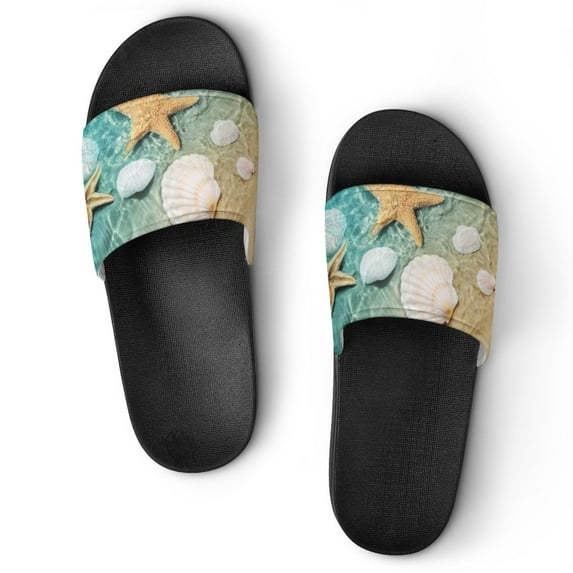 GZHJMY Stylish Slides for Women Men, Blue Beach Starfish Shell Soft Flexible Slip-on Sandals Slippers