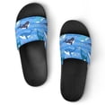 thumbnail image 1 of GZHJMY Stylish Slides for Women Men, Blue Striped Whale Soft Flexible Slip-on Sandals Slippers, 1 of 7