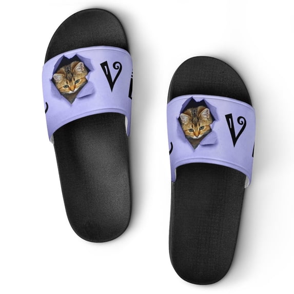 GZHJMY Stylish Slides for Women Men, Cat's Face Peeks Out of A Hole Soft Flexible Slip-on Sandals Slippers