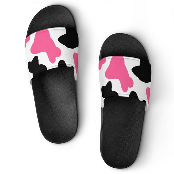 GZHJMY Stylish Slides for Women Men, Cow Print Black Pink Colors Soft Flexible Slip-on Sandals Slippers