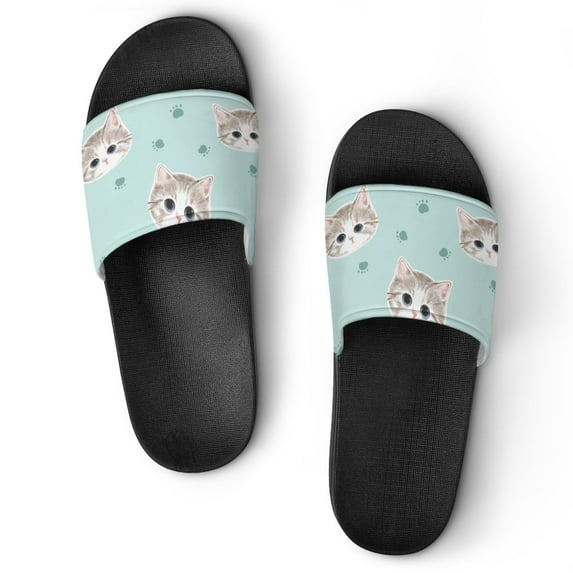 GZHJMY Stylish Slides for Women Men, Cute Cat Face and Paw Soft Flexible Slip-on Sandals Slippers