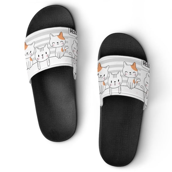 GZHJMY Stylish Slides for Women Men, Cute Cat with Gray and White Stripes Soft Flexible Slip-on Sandals Slippers
