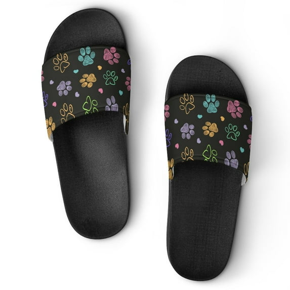 GZHJMY Stylish Slides for Women Men, Cute Colourful Paw Prints Soft Flexible Slip-on Sandals Slippers