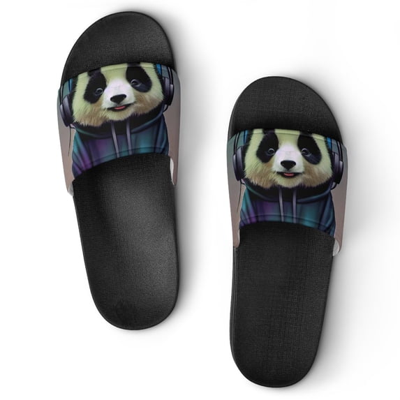 GZHJMY Stylish Slides for Women Men, Cute Funny Panda Wearing Hoodie Soft Flexible Slip-on Sandals Slippers