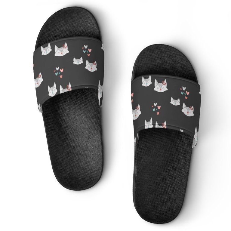 GZHJMY Stylish Slides for Women Men, Cute Pattern with Wolves and