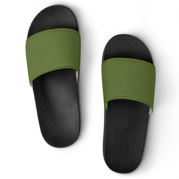GZHJMY Stylish Slides for Women Men, Dark Green Solid Color Soft Flexible Slip-on Sandals Slippers