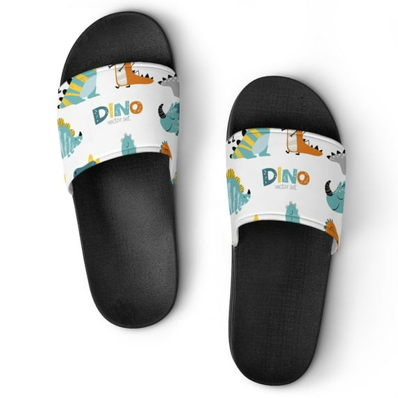 GZHJMY Stylish Slides for Women Men, Dinosaurs Vector Set in Cartoon Style Soft Flexible Slip-on Sandals Slippers