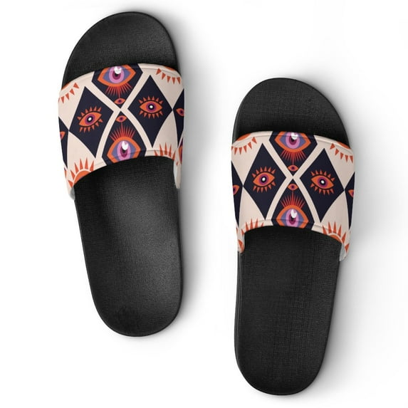GZHJMY Stylish Slides for Women Men, Esoteric Eye Colorful Line Art Soft Flexible Slip-on Sandals Slippers