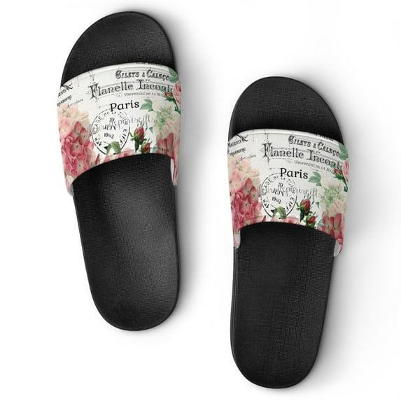 GZHJMY Stylish Slides for Women Men, French Vintage Flower Soft Flexible Slip-on Sandals Slippers