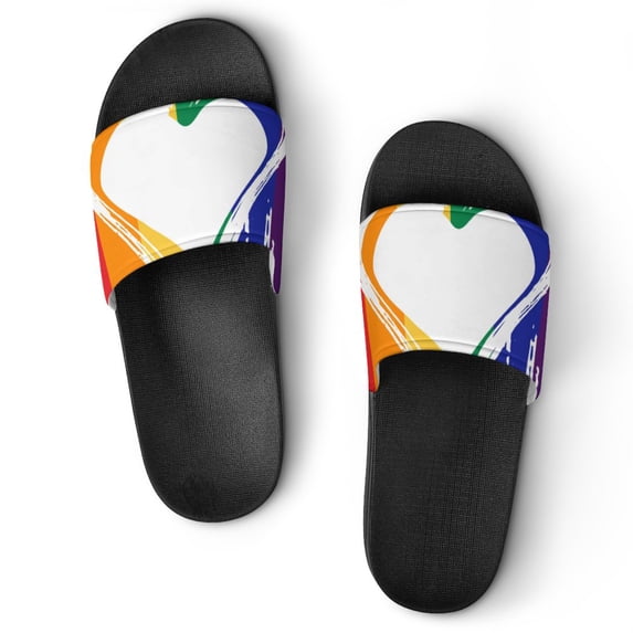 GZHJMY Stylish Slides for Women Men, Grunge Heart Frame on Rainbow Pride Symbol Soft Flexible Slip-on Sandals Slippers