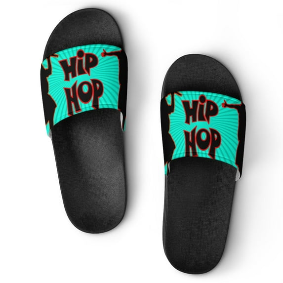 GZHJMY Stylish Slides for Women Men, Hip-hop artists with microphones on stage Soft Flexible Slip-on Sandals Slippers